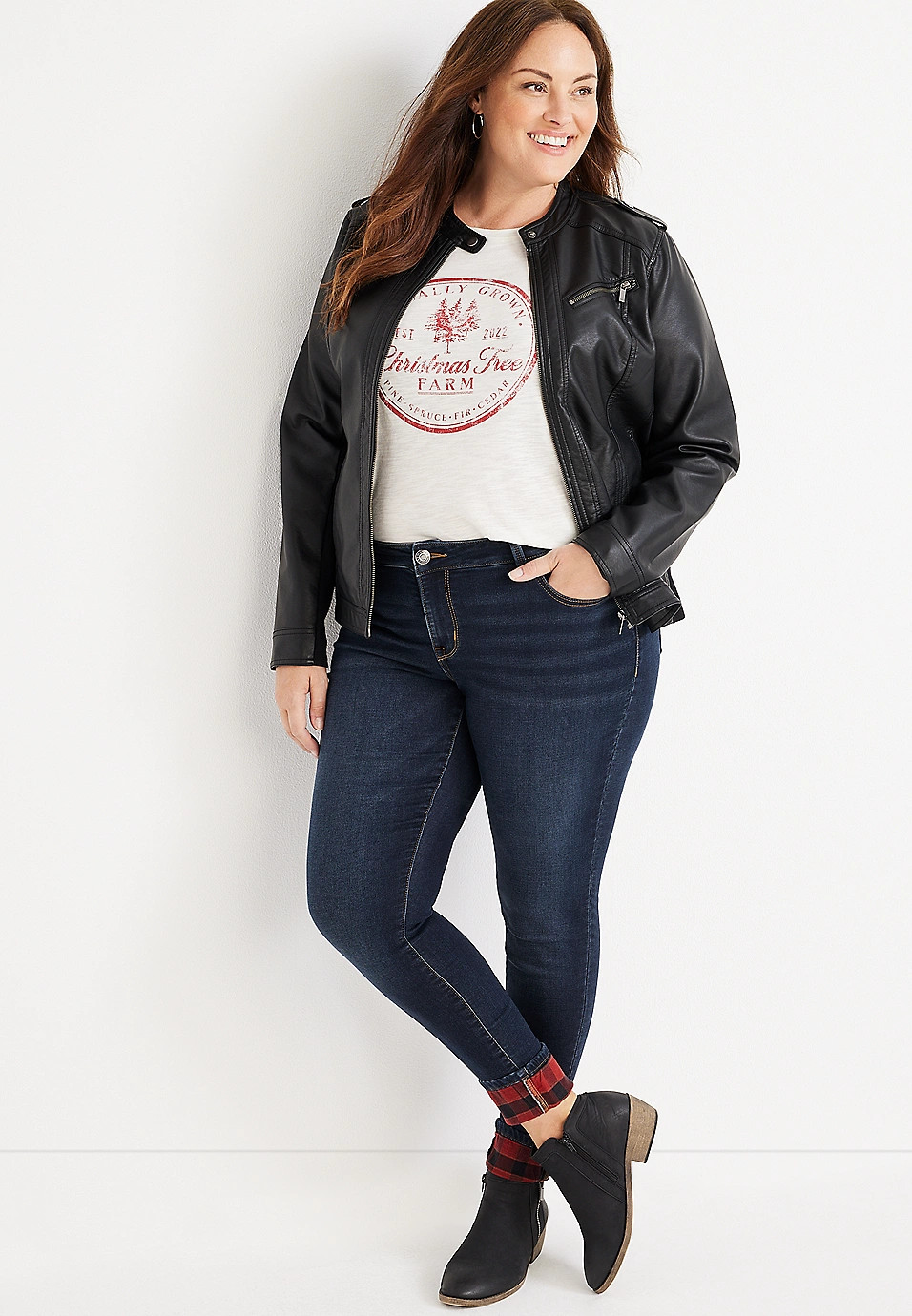 Plus Size m jeans by maurices™ Super Soft Plaid Cuff Mid Rise Jean | Maurices