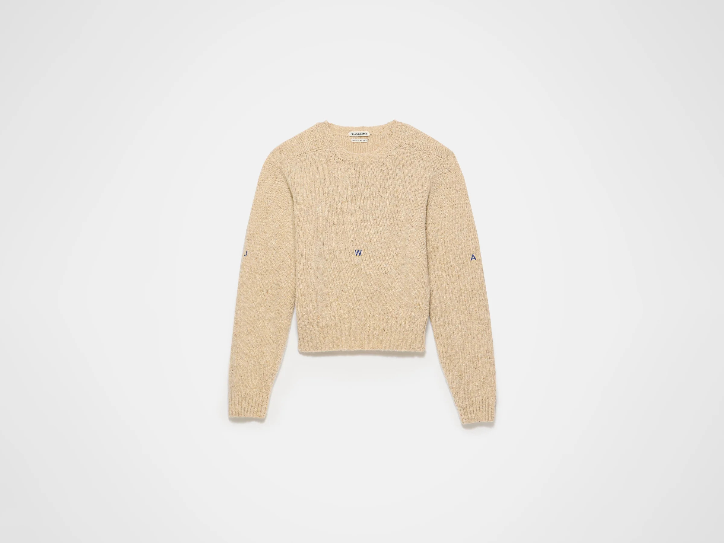 Womens embroidered crew neck jumper in oatmeal melange | JW Anderson