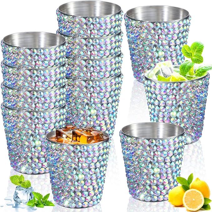 Tioncy 12 Pack 1 oz Rhinestone Stainless Steel Shot Glasses Bling Mini Cup Small Glitter Cups Met... | Amazon (US)