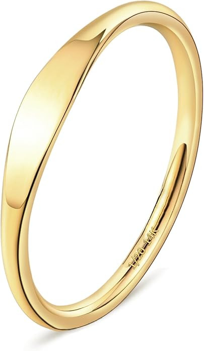 NOKMIT 1.5mm 14K Gold Filled Slim Signet Rings Thin Croissant Pinky Ring for Women Girls Dainty G... | Amazon (US)