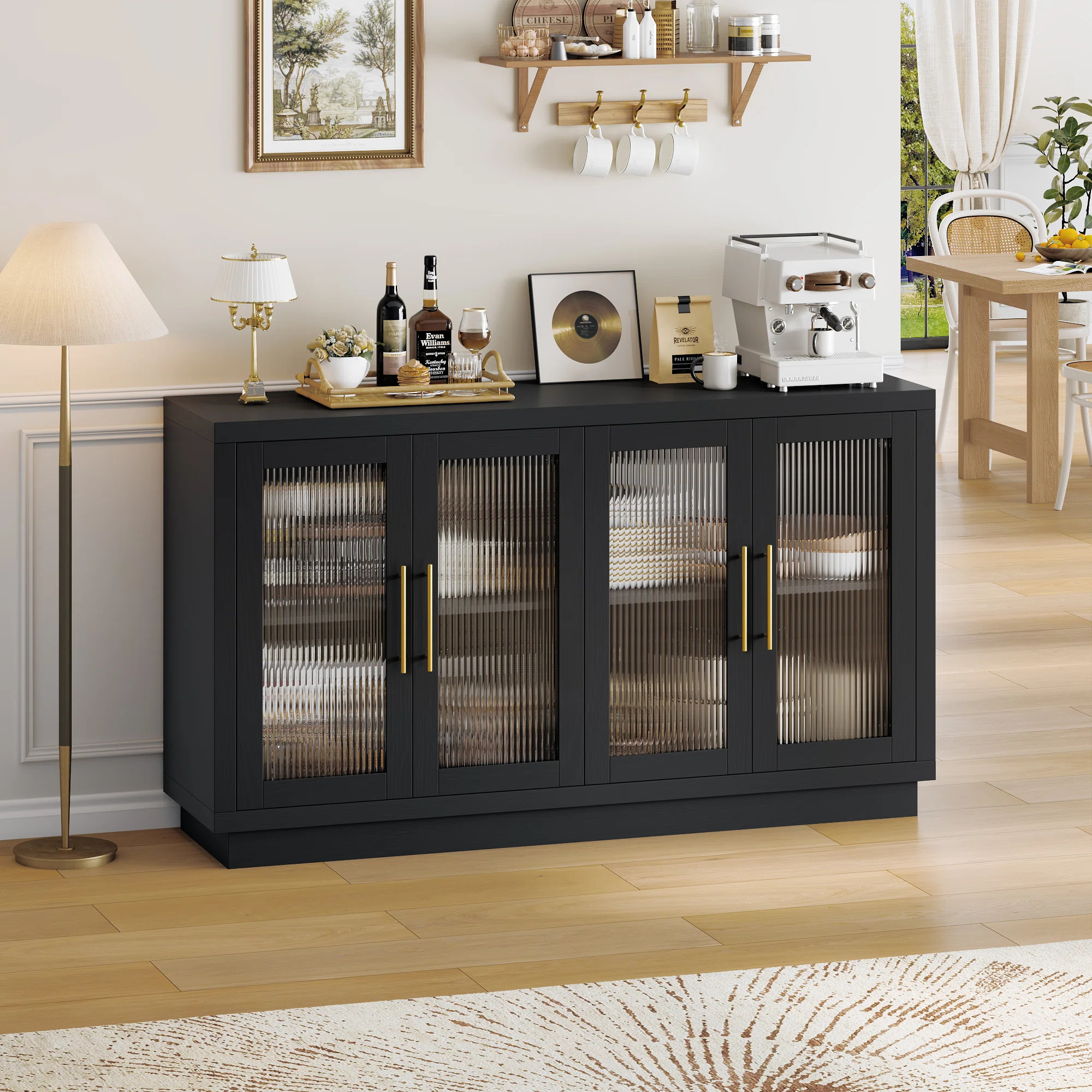 Veltri 55.1'' W Modern Sideboard, Buffet with Adjustable Shelves and Tempered Glass Doors | Wayfair North America