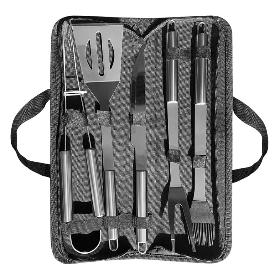 BBQ Grilling Tools Set, 5-Piece Stainless Steel with Carrying Case, Includes Knife, Spatula, Tong... | Amazon (US)