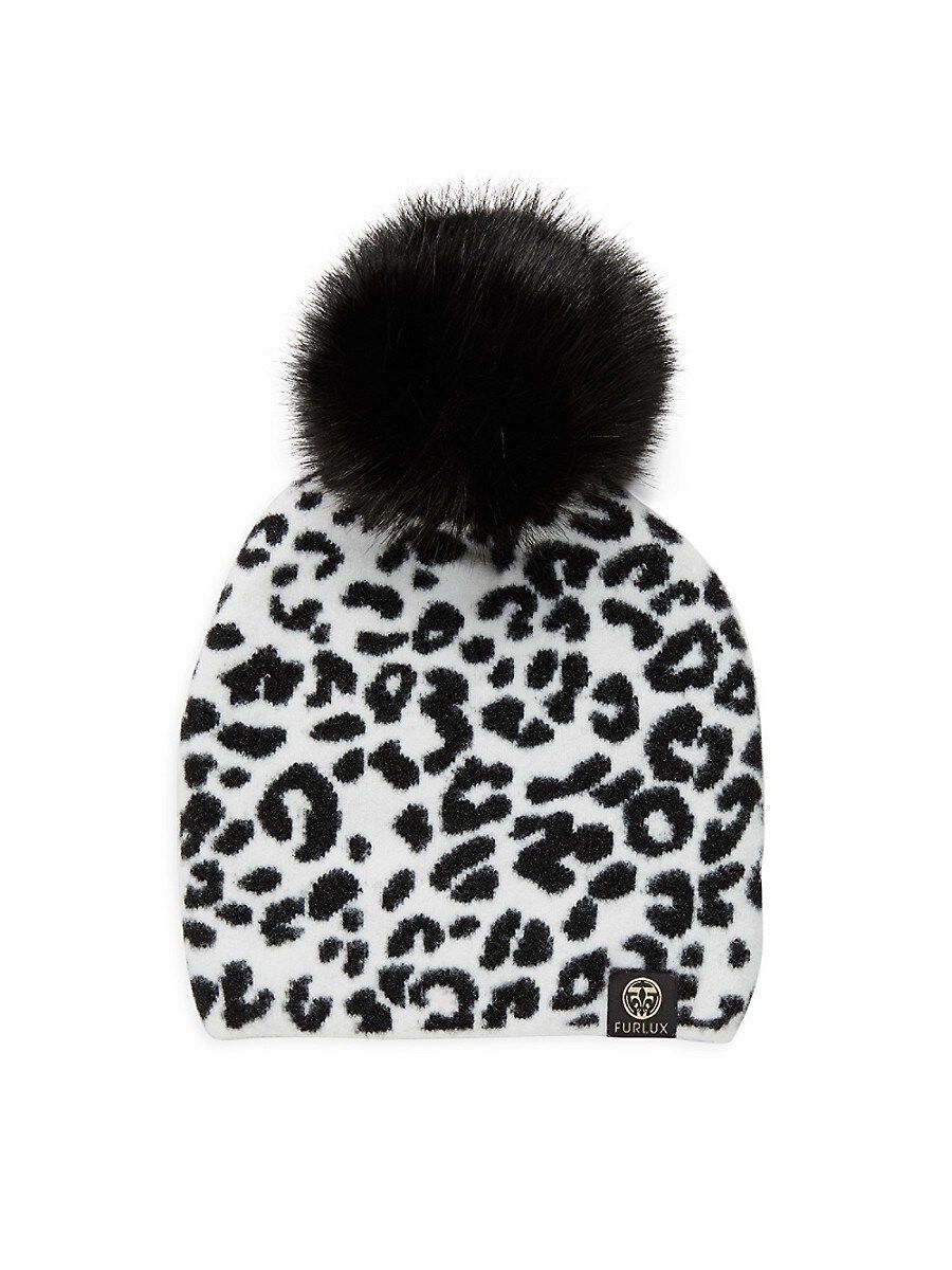 Furlux Women's Leopard-Print & Faux Fur Pom-Pom Beanie - Black White | Saks Fifth Avenue OFF 5TH (Pmt risk)
