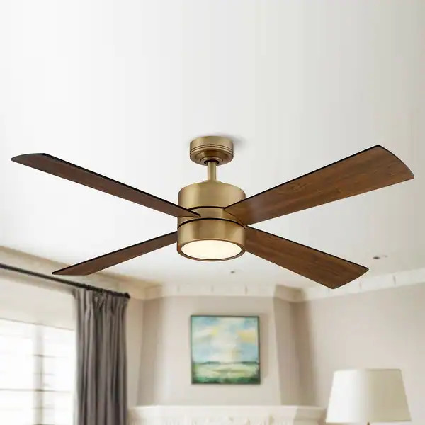 52" Wooden 4-Blade Brushed Brass LED Ceiling Fan with Remote | Bed Bath & Beyond