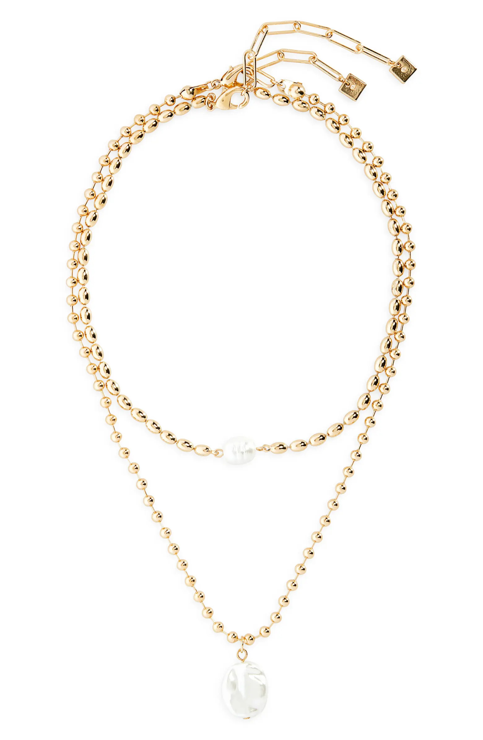 Set of 2 Cultured Pearl Ball Chain Necklaces | Nordstrom