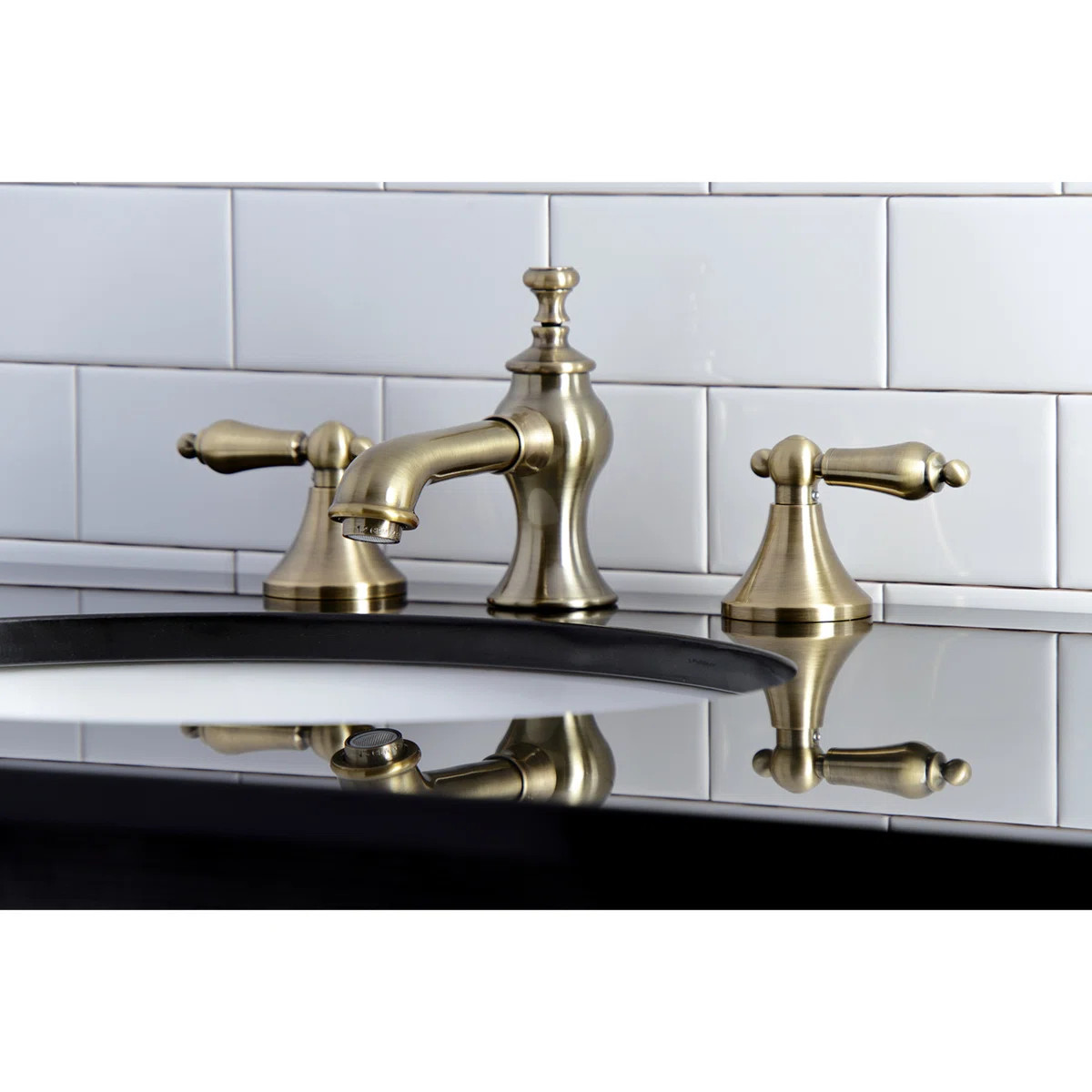 Kingston Brass Vintage Two-Handle 3-Hole Deck Mount Widespread Bathroom Faucet with Brass Pop-Up ... | Wayfair North America