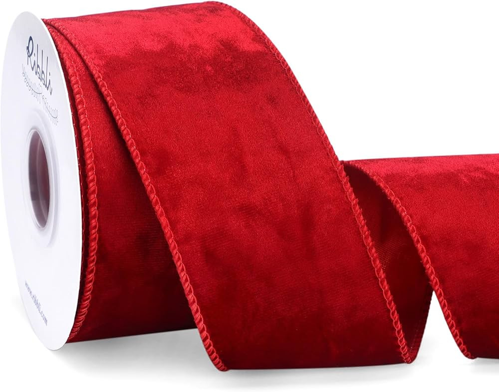 Ribbli Red Velvet Wired Ribbon 2.5 Inch Metallic Red Crushed Velvet Christmas Ribbon for Gift Wra... | Amazon (US)