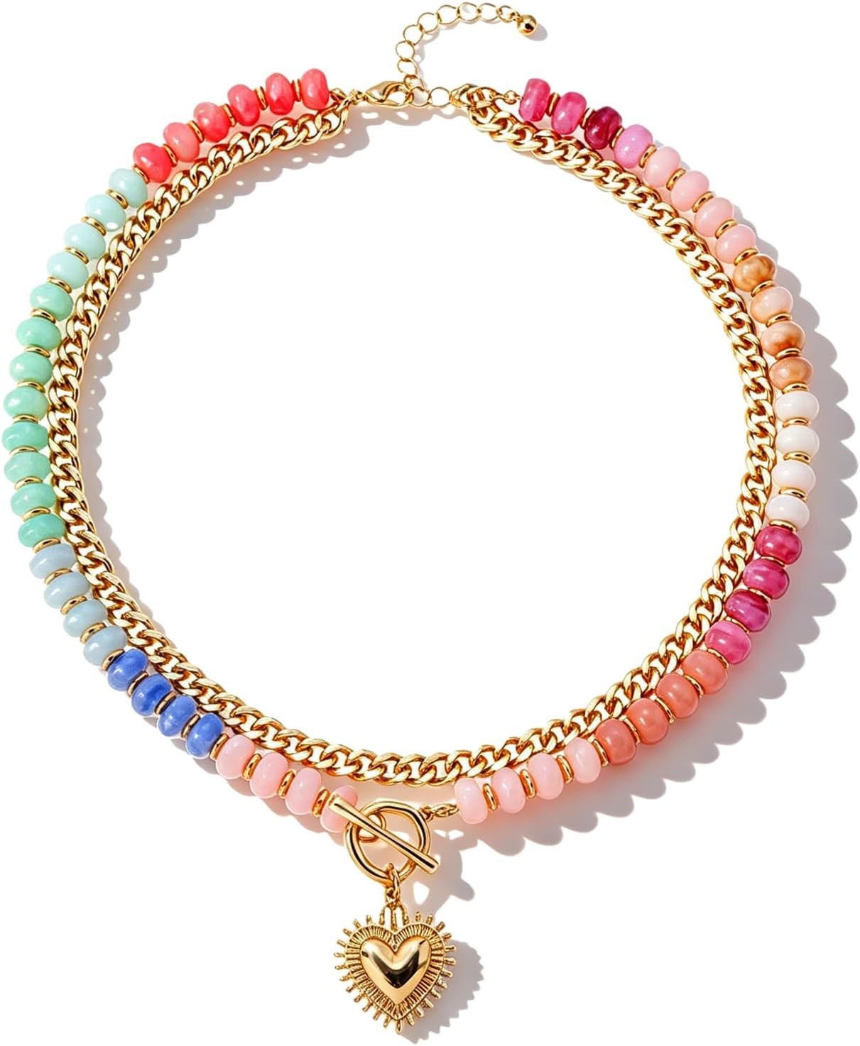 Layered Beaded Heart Necklace for Women | Amazon (US)