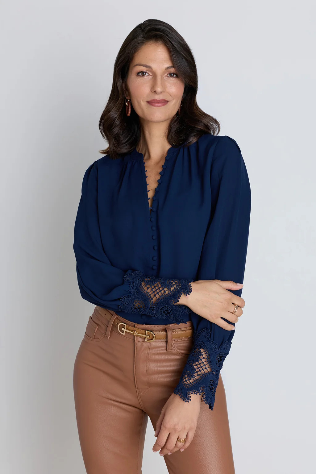 Blake Lace Sleeve Blouse - Navy | The Noli Shop