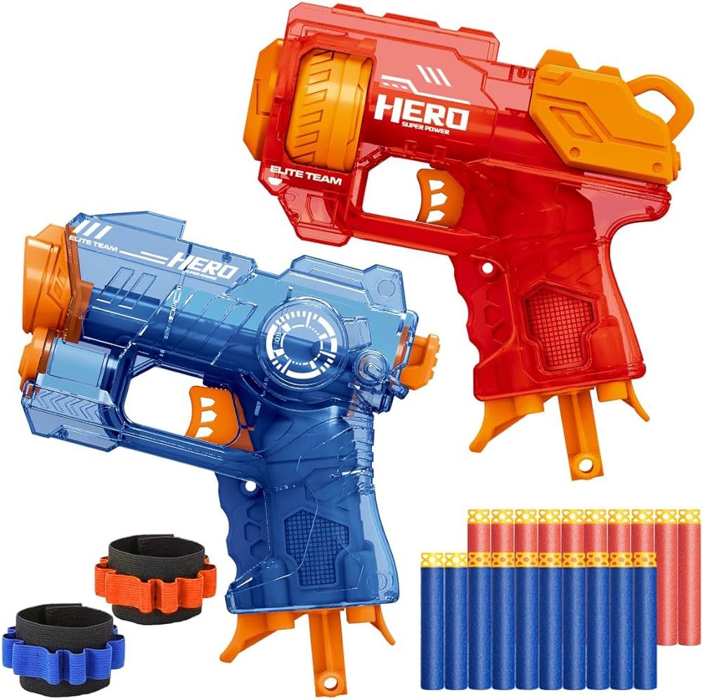 2 Pack Mini Blaster Guns Set for Nerf, Small Toy Pistol for Boys with 20 Refill Foam Darts, 2 Wri... | Amazon (US)