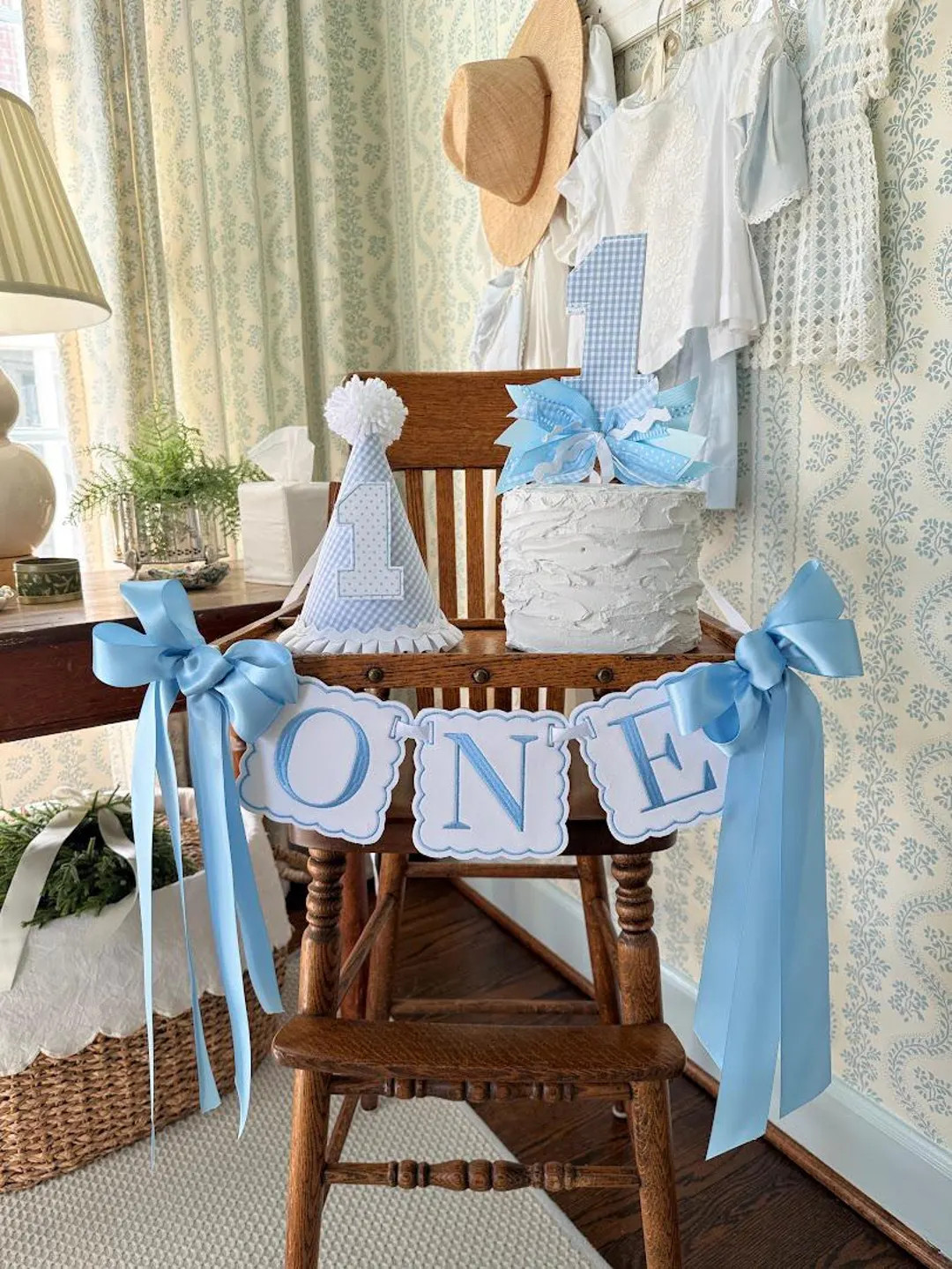 White With Blue Scalloped ONE Highchair Banner - Etsy | Etsy (US)