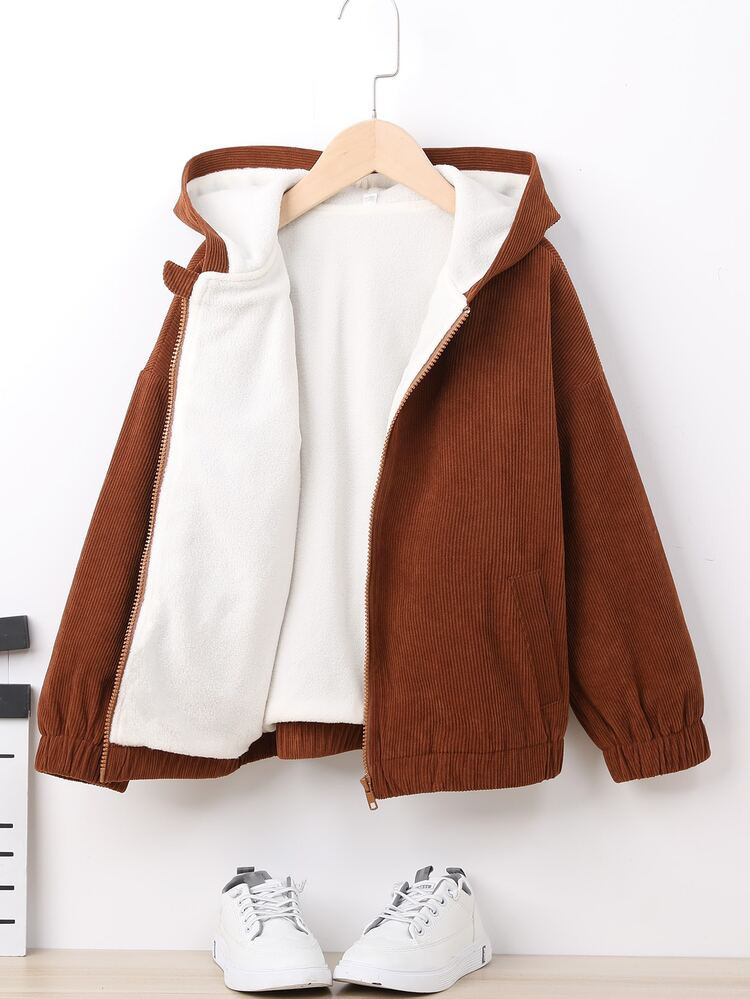 Boys Thermal Lined Hooded Corduroy Jacket | SHEIN