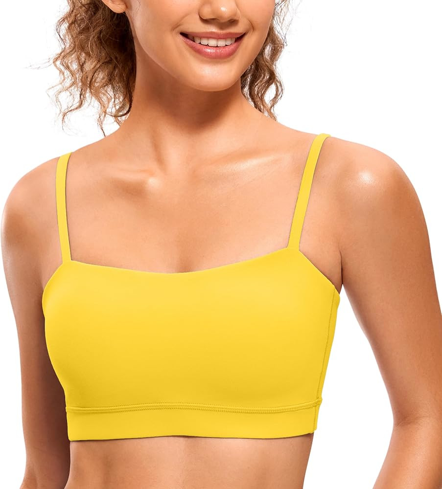 CRZ YOGA Butterluxe Womens Adjustable Spaghetti Thin Strap Sports Bra - Padded Wireless Square Ne... | Amazon (US)