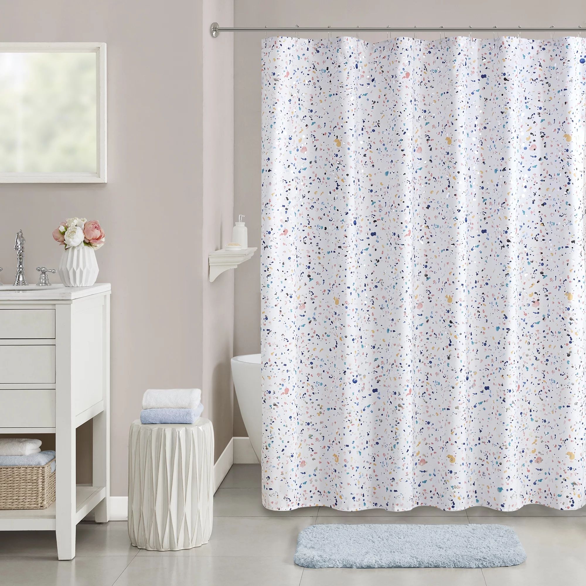 Mainstays Terazzo Shower Curtain, 72x72, Printed Geometric Microfiber, Unlined, Multicolor | Walmart (US)