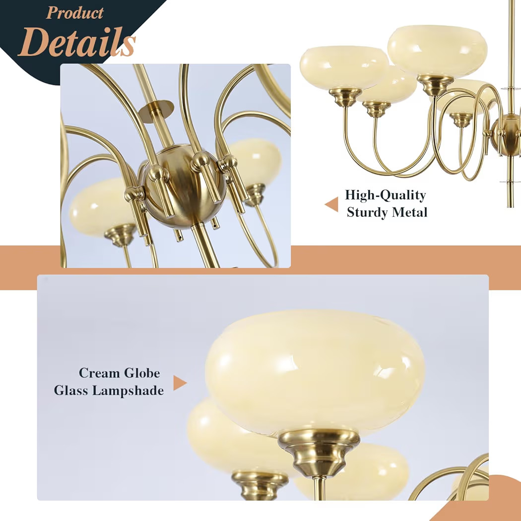 BOKT Large 8-Light Chandelier Modern Sputnik Chandeliers Flush Mount Ceiling Lights Cream Adjusta... | Amazon (US)