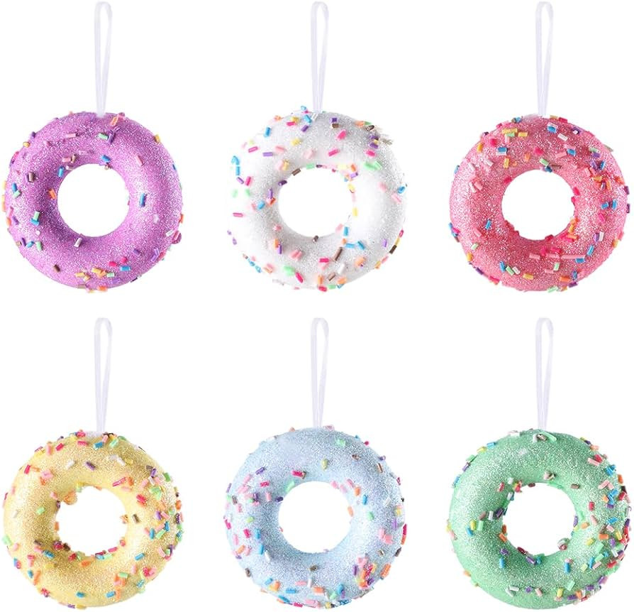 Donut ChristmasParty Decorations Ornaments, 6Pcs Hanging Christmas Tree Candy Ornament, Macaron C... | Amazon (US)