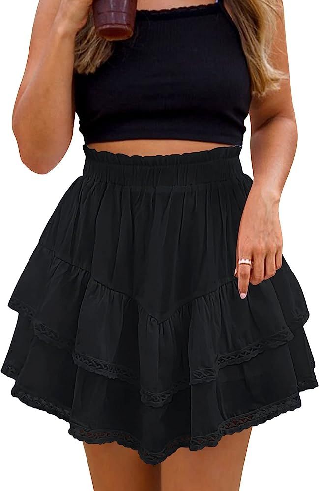 Kikula Women's Skirts Summer Layered Ruffle High Waist Skorts Mini Skirt | Amazon (US)