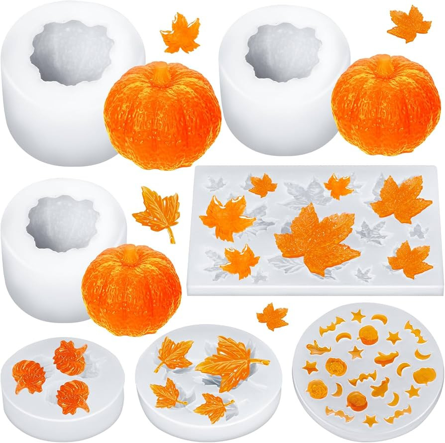 7 Pcs Pumpkin Candle Molds - Halloween & Thanksgiving Silicone Molds for DIY Craft Making Decorat... | Amazon (US)