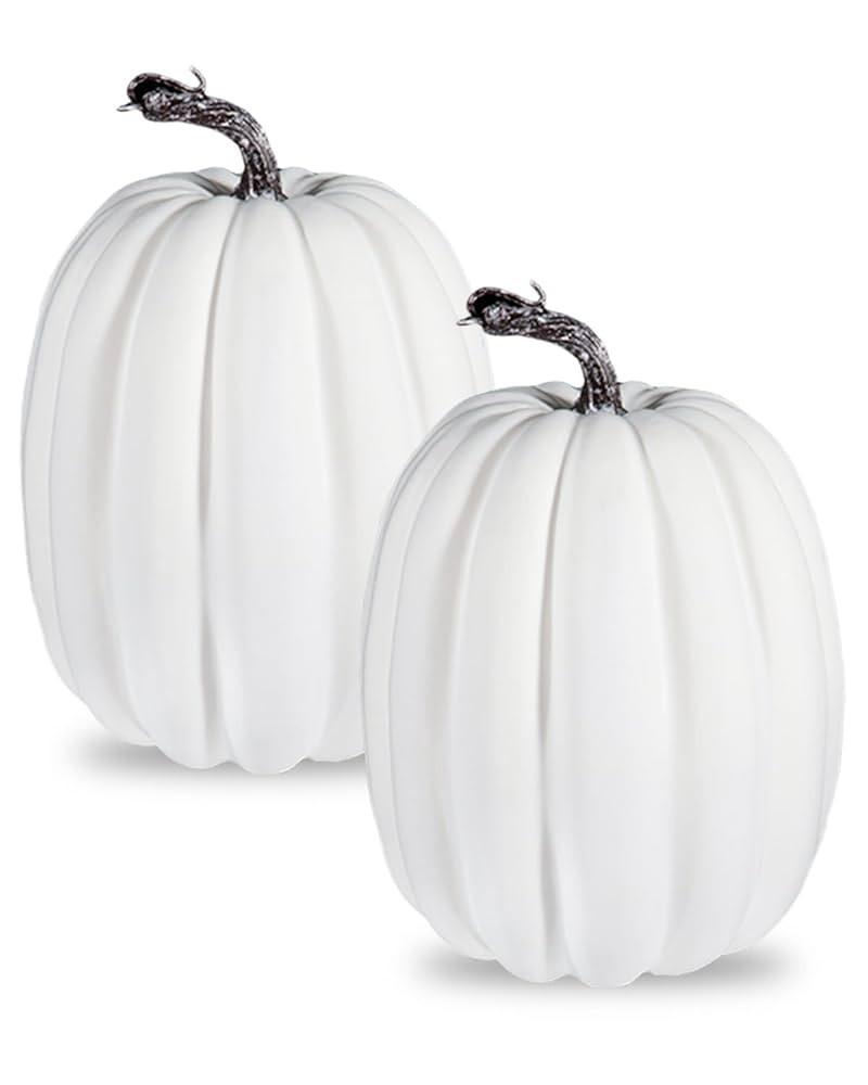 vensovo 2PCS 8 Inch White Plastic Pumpkins for Decorating – Large Artificial Foam Pumpkins for ... | Amazon (US)