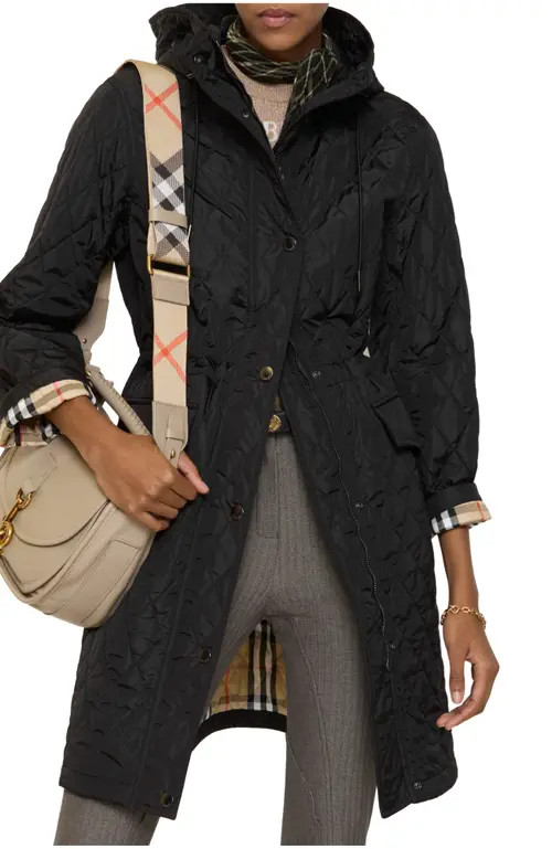 burberry Quilted Nylon Hooded Coat in Black at Nordstrom, Size Medium | Nordstrom