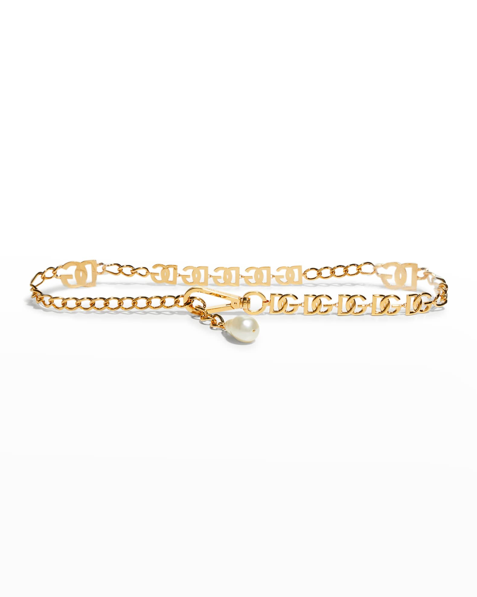 Dolce&Gabbana DG Logo Chain Belt w/ Pearlescent Drop | Neiman Marcus