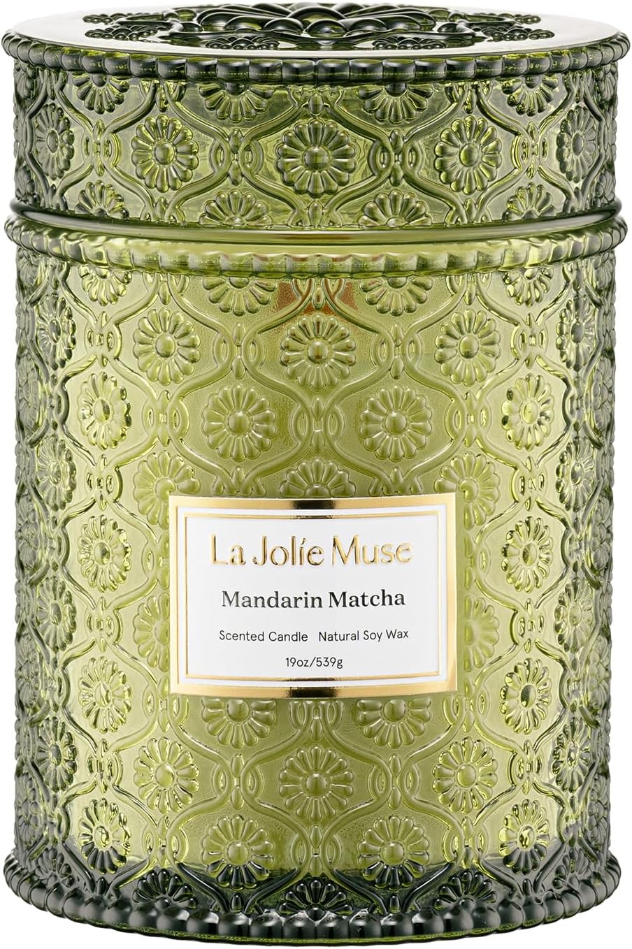 Amazon.com: LA JOLIE MUSE Mandarin Matcha Candle - Bergamot, Matcha, Cedarwood | 19 oz Large Wood... | Amazon (US)