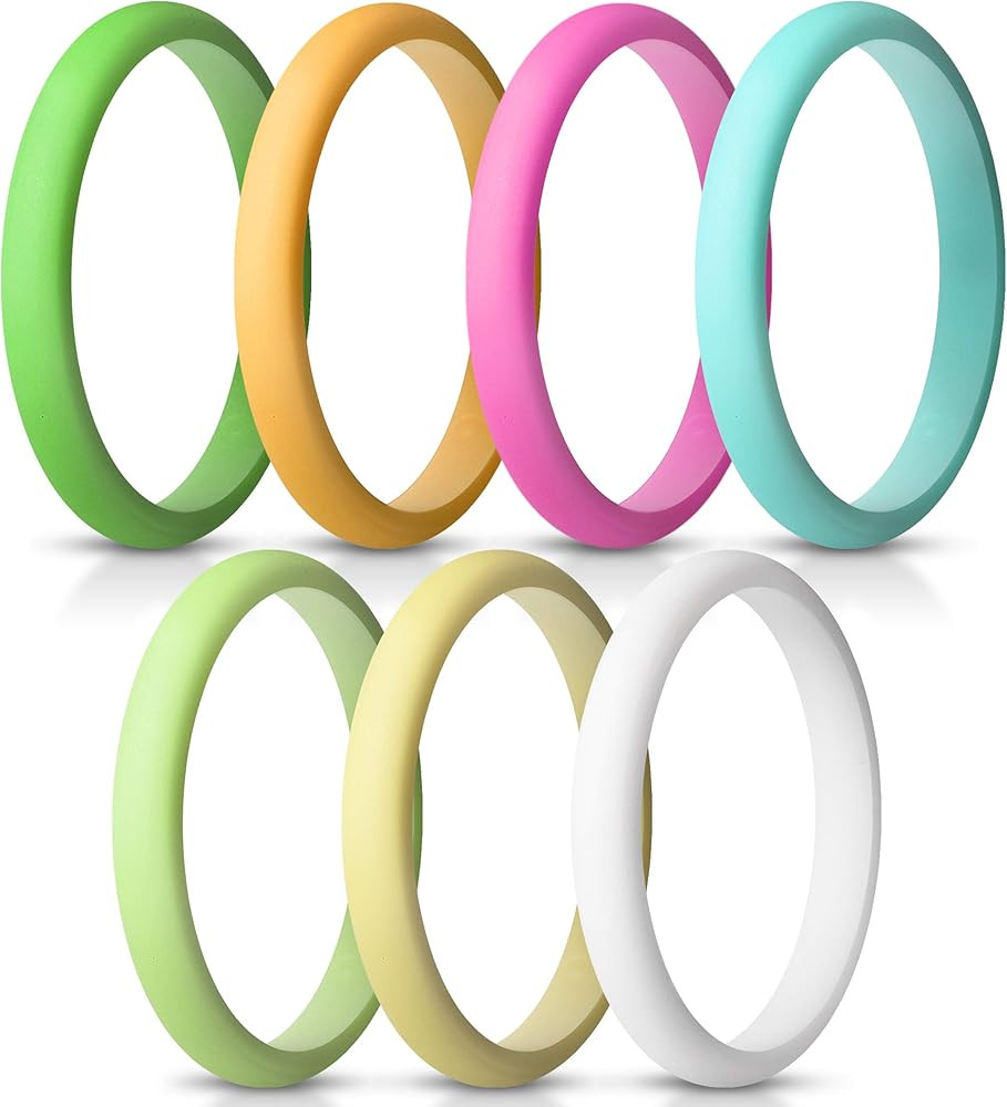 ThunderFit Stackable Silicone Wedding Rings for Women, Thin Rubber Engagement Bands 2.5mm Wide 1.... | Amazon (US)