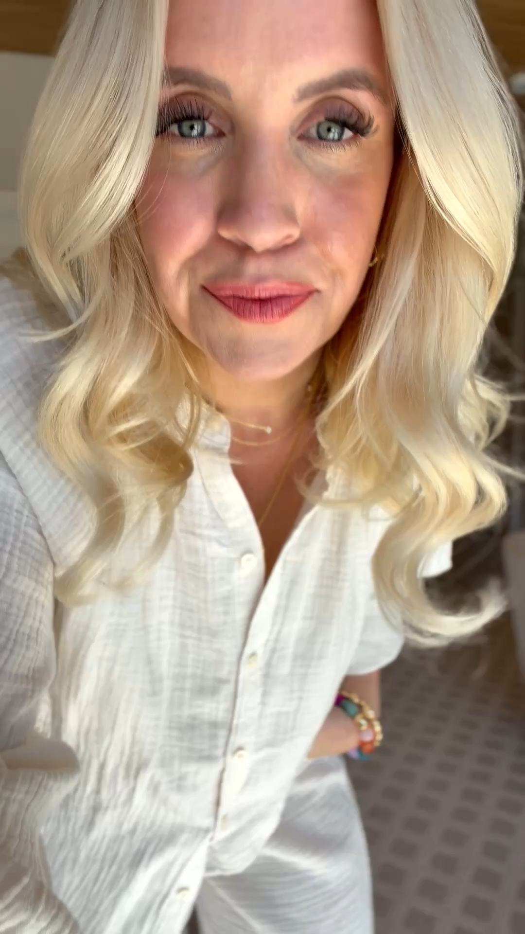 I love this gauze set in cream! I’m wearing a small in both pieces! 