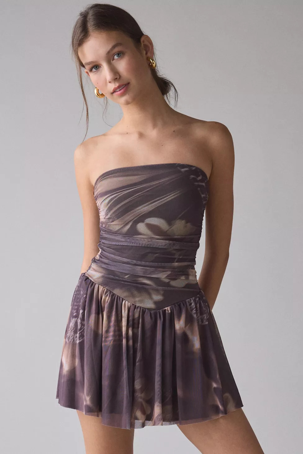 UO Modern Mesh Basque Waist Strapless Mini Dress | Urban Outfitters (US and RoW)