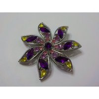 Vintage Brightly Colored Rhinestones Flower Brooch | 3320 Purple, Pink & Yellow | Etsy (US)