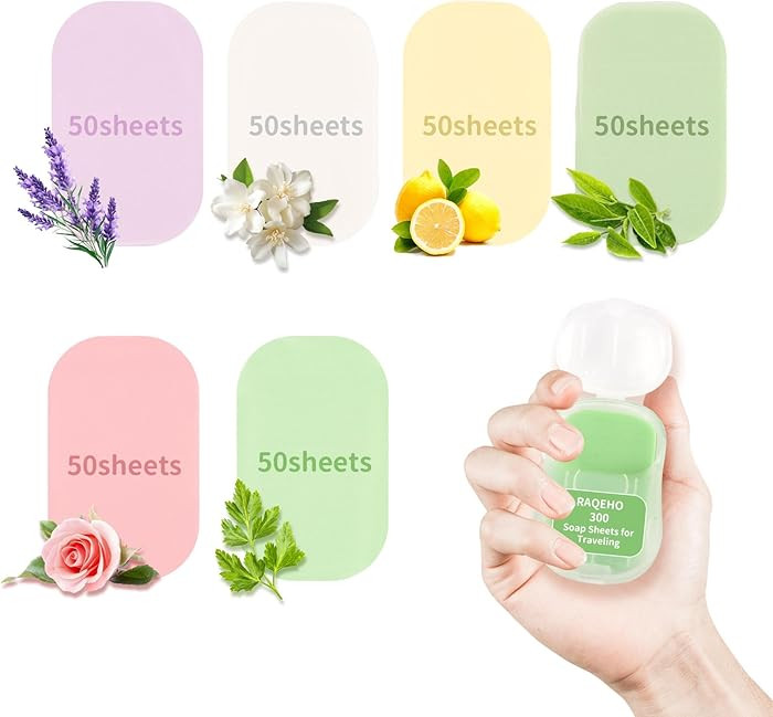 300 Paper Soap Sheets for Travel - 6packs Travel Size Foaming Hand Soap Sheets Refills with 1 Por... | Amazon (US)