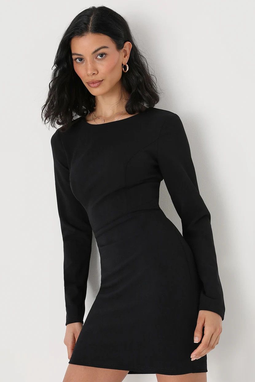 Black Lace-Up Long Sleeve Bodycon Mini Dress | Little Black Dress | Cocktail Dress | Evening Dress | Lulus (US)