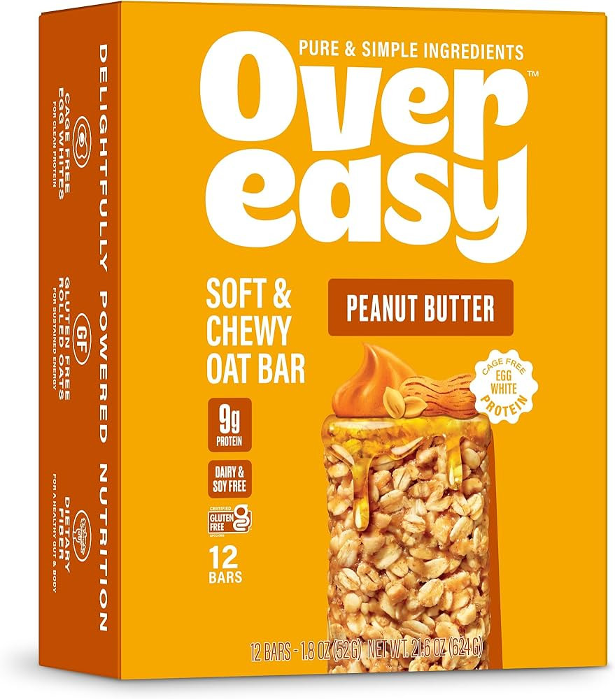 Over Easy Peanut Butter Soft and Chewy Oatmeal Breakfast Bars - Granola and Protein Bars - 12 Energy Snack Bars - Clean, Gluten Free, Dairy Free, Soy Free and Kosher | Amazon (US)
