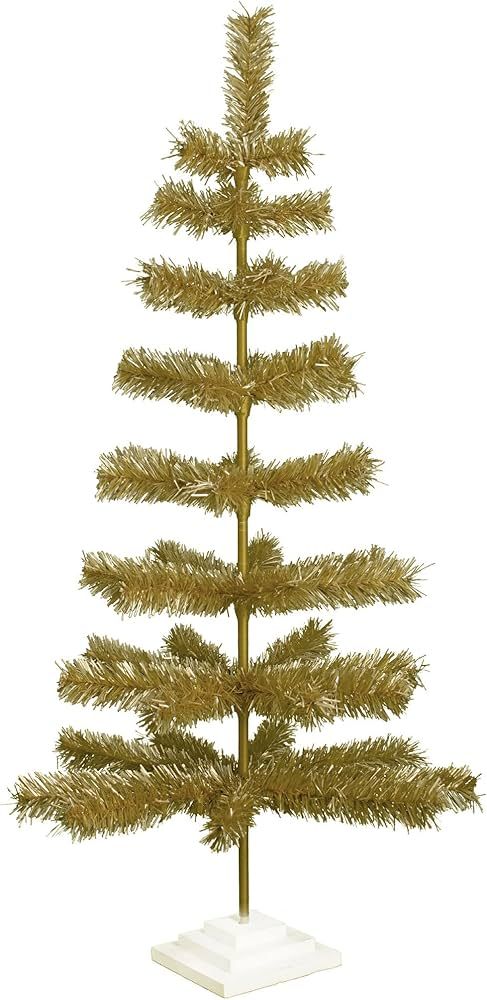 Antique Gold Christmas Trees Artificial Flame Resistant Branches Vintage Tinsel Feather Tree Base... | Amazon (US)