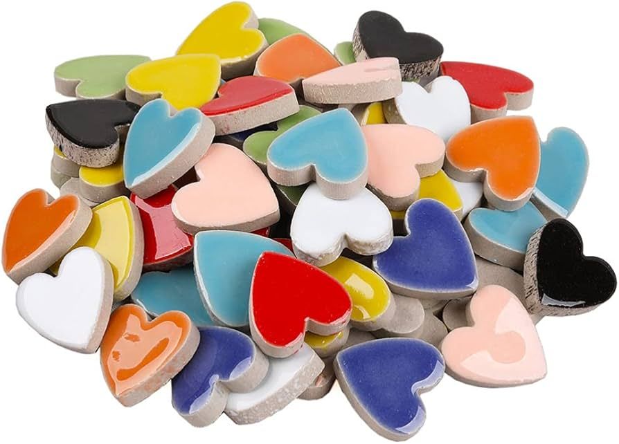 Healifty Heart Ceramic Mosaic Pieces Mixed Color Stained Glass Crystal Mosaic Tile Assortment Cra... | Amazon (US)