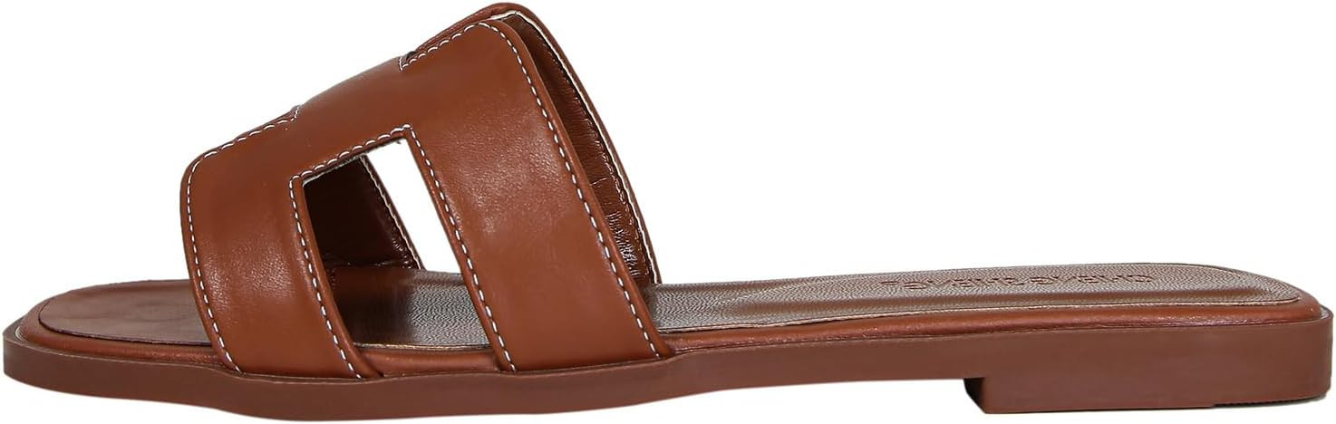 Womens Sandals Dressy Flat Sandals for Women Summer Leather Slide Sandals Comfortable Mules for W... | Amazon (US)