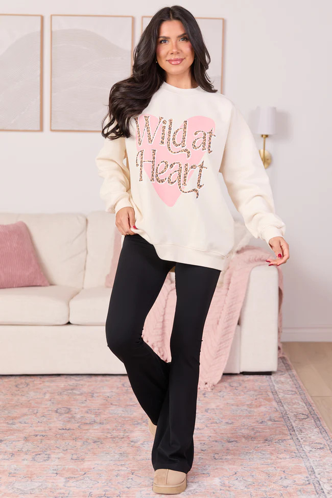 Wild At Heart Leopard Cream Graphic Sweatshirt | Pink Lily