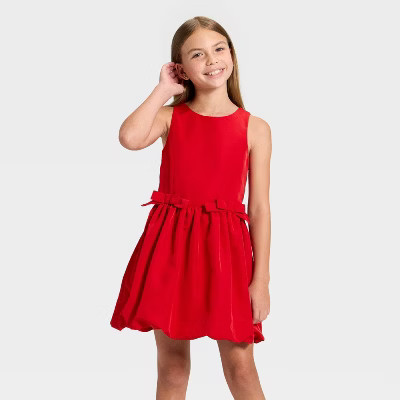 Girls' Short Sleeve Bubble Hem Dress - Cat & Jack™ Wine Red | Target