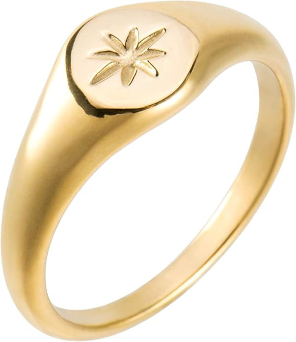 18K Gold Plated Women's Starburst Signet Ring - Minimalist Mother of Pearl Statement Piece | Amazon (US)