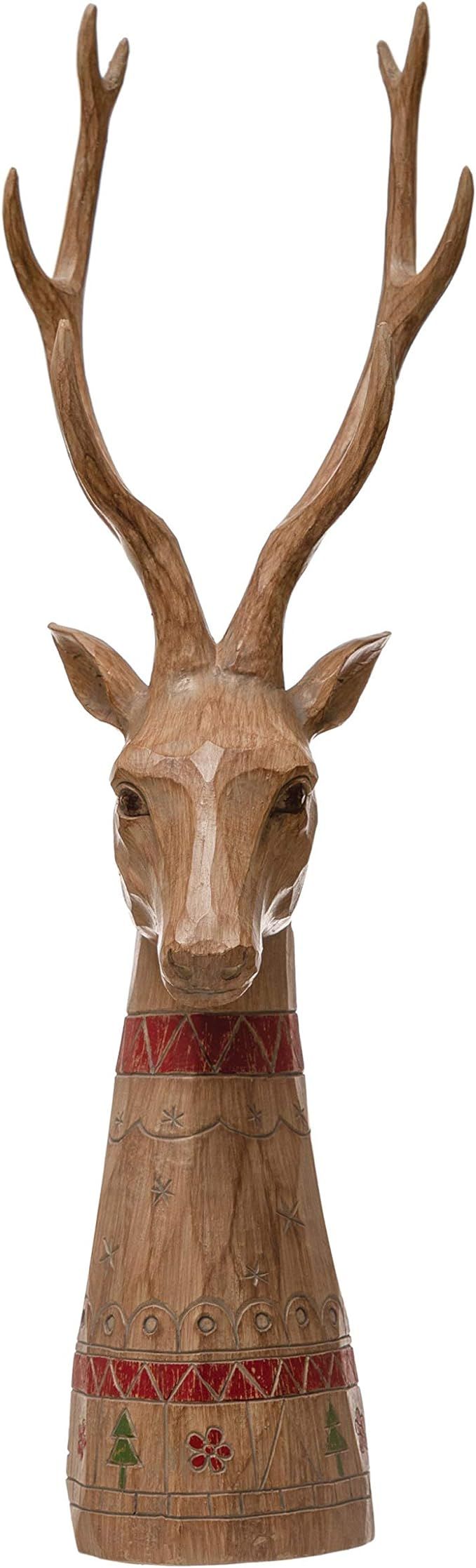 Creative Co-Op 6-1/2"L x 6-1/4"W x 19" H Resin Deer Head, Carved Wood Finish Figures and Figurine... | Amazon (US)
