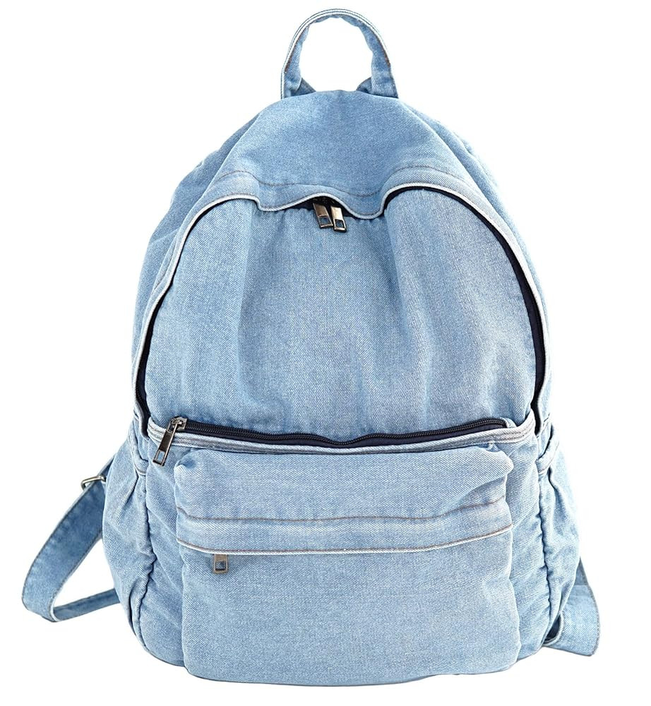 YunZh Denim Backpack Casual Style Lightweight Jeans Backpacks Classic Retro Travel Daypack | Amazon (US)