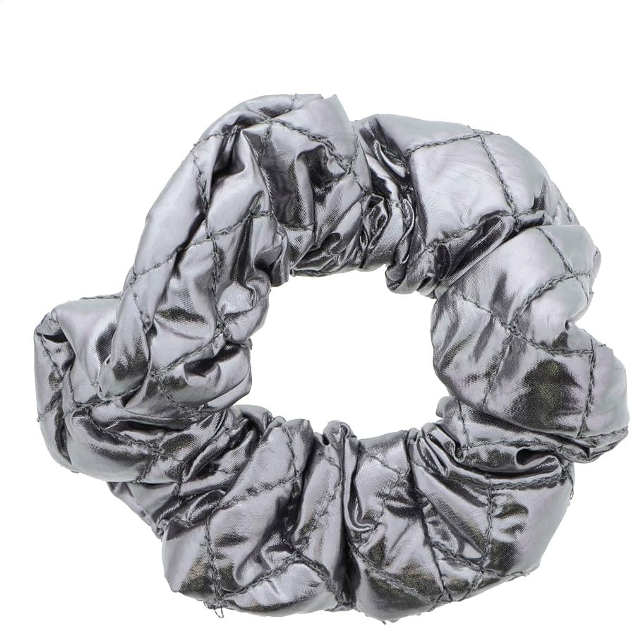 Silver Metallic Quilted Hair Scrunchie | Amazon (US)