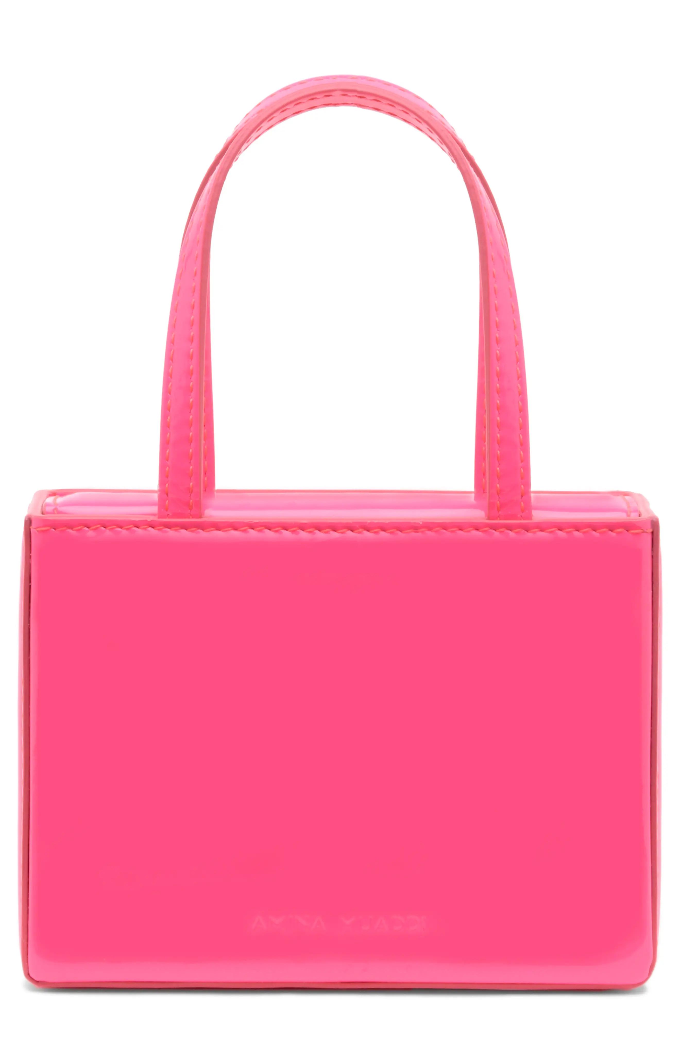 Amina Muaddi Superamini Georgia Leather Top Handle Bag in Pink Patent at Nordstrom | Nordstrom