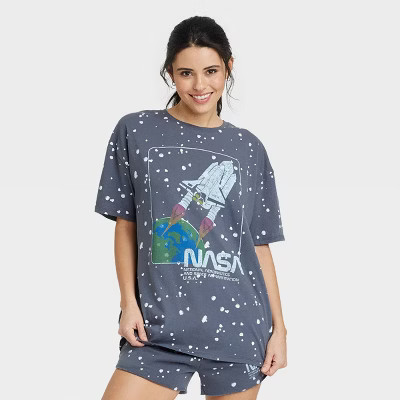 Women's NASA Splatter Oversized Short Sleeve Graphic T-Shirt - Gray L | Target