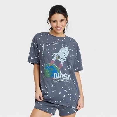Women&#39;s NASA Splatter Oversized Short Sleeve Graphic T-Shirt - Gray L | Target