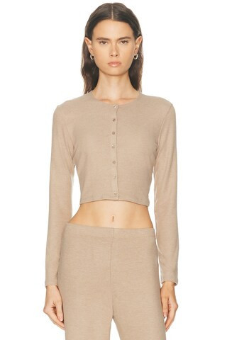 LESET Lauren Crop Cardigan in Beige | FWRD 