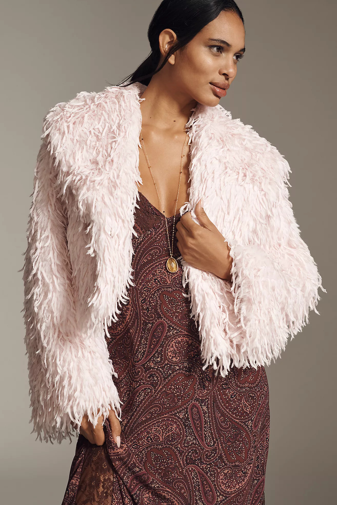 By Anthropologie Faux-Feather Fuzzy Crop Jacket | Anthropologie (US)