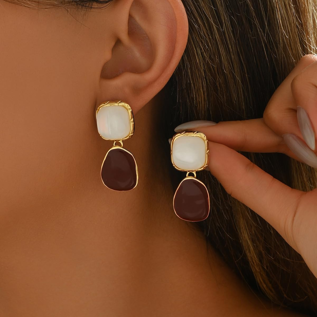 Shejuety Drop Earrings for Women, resin earrings Geometric Minimalist Design, Gold Tone Alloy, Lightweight Pendant Earrings Fashion Earaccessory Gifts | Amazon (US)