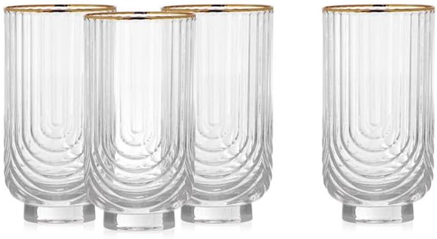 Amazon.com | Z Gallerie Set of 4 Gold Trim Handblown Glass Regal Highball Bar Glasses - Home Deco... | Amazon (US)