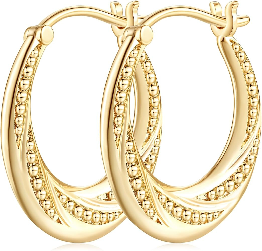 14K Gold Hoop Earrings for Women Small Gold Hoop Earrings 14K Gold Earrings Rotating Small Ball D... | Amazon (US)